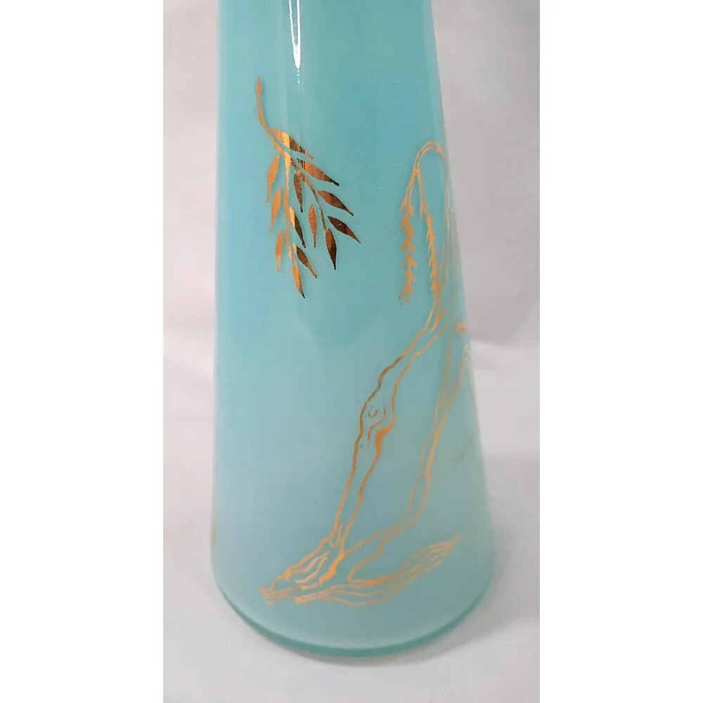 Vintage Asian Aqua Blue Vase with Gold Paint by Bartlett Collins